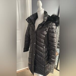 Kenneth Cole New York Womens Chevron Quilted Puffer Coat Jacket Black Large Pet